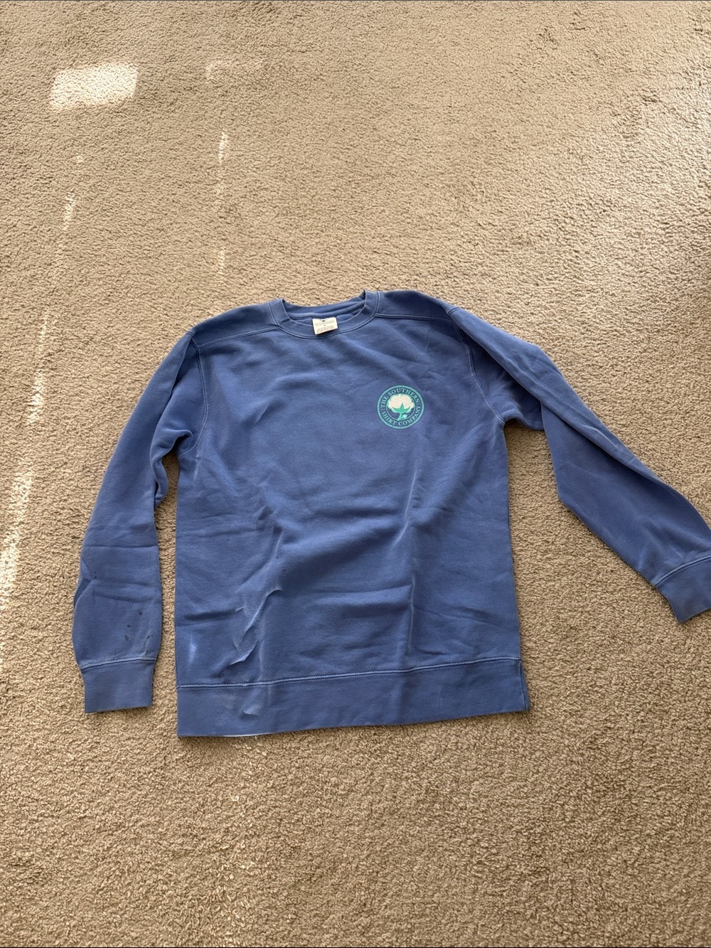 The Southern Shirt Company Blue Crewneck Sweatshirt with Teal Chest Patch
